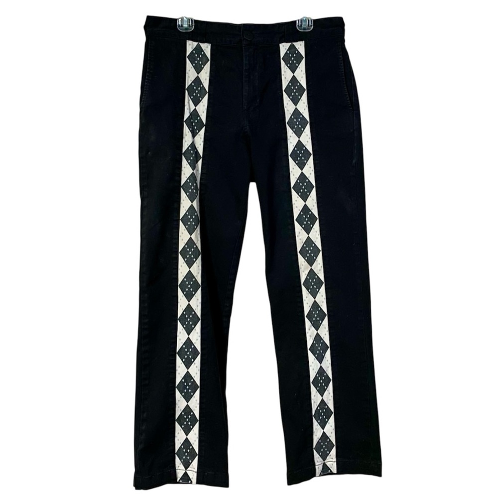 Hot Lava Black Pants Size XL 33" Straight Leg Argyle Cotton High Waist Unisex